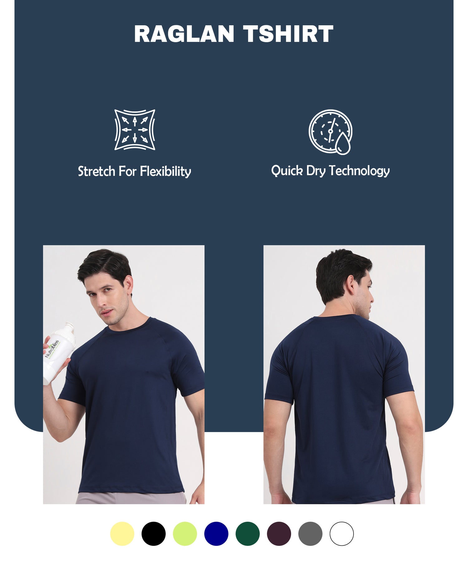 Men’s raglan t-shirt with stretch flexibility and quick dry technology in multiple colors – Miler Everyday wear