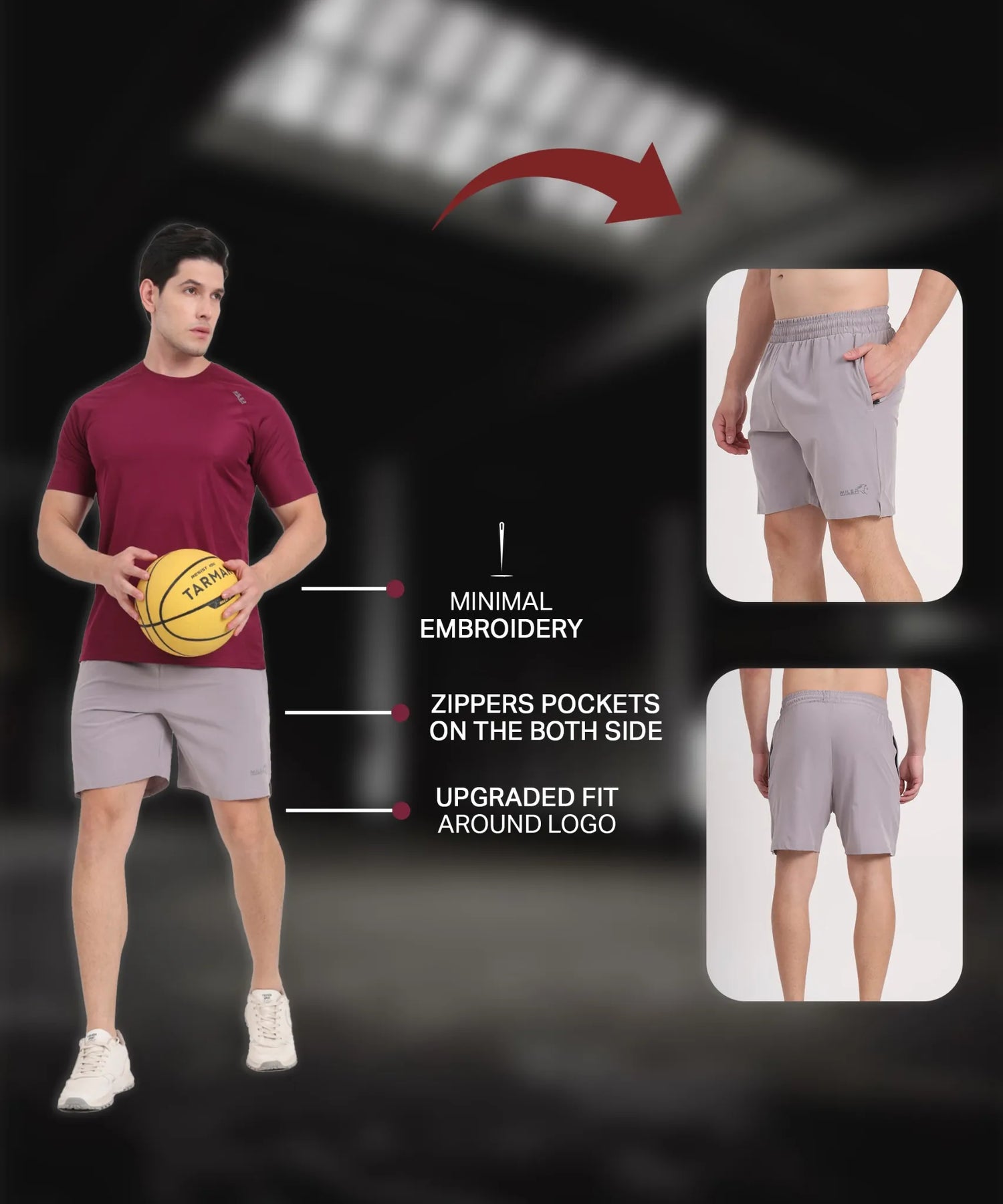 Men’s grey everyday shorts with upgraded fit and subtle embroidery and both side zipper – Miler casual wear